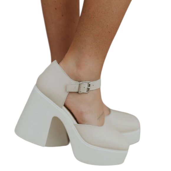 Free People Gwen Platform Mary Janes Moonlight White Chunky Heel Y2K Sz 40/9.5 - Picture 10 of 10